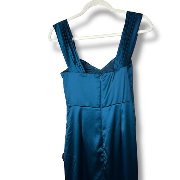 Lulus NWT Stunning Arrival Dark Teal Satin Off-the-Shoulder Maxi Dress Medium - Picture 8 of 10